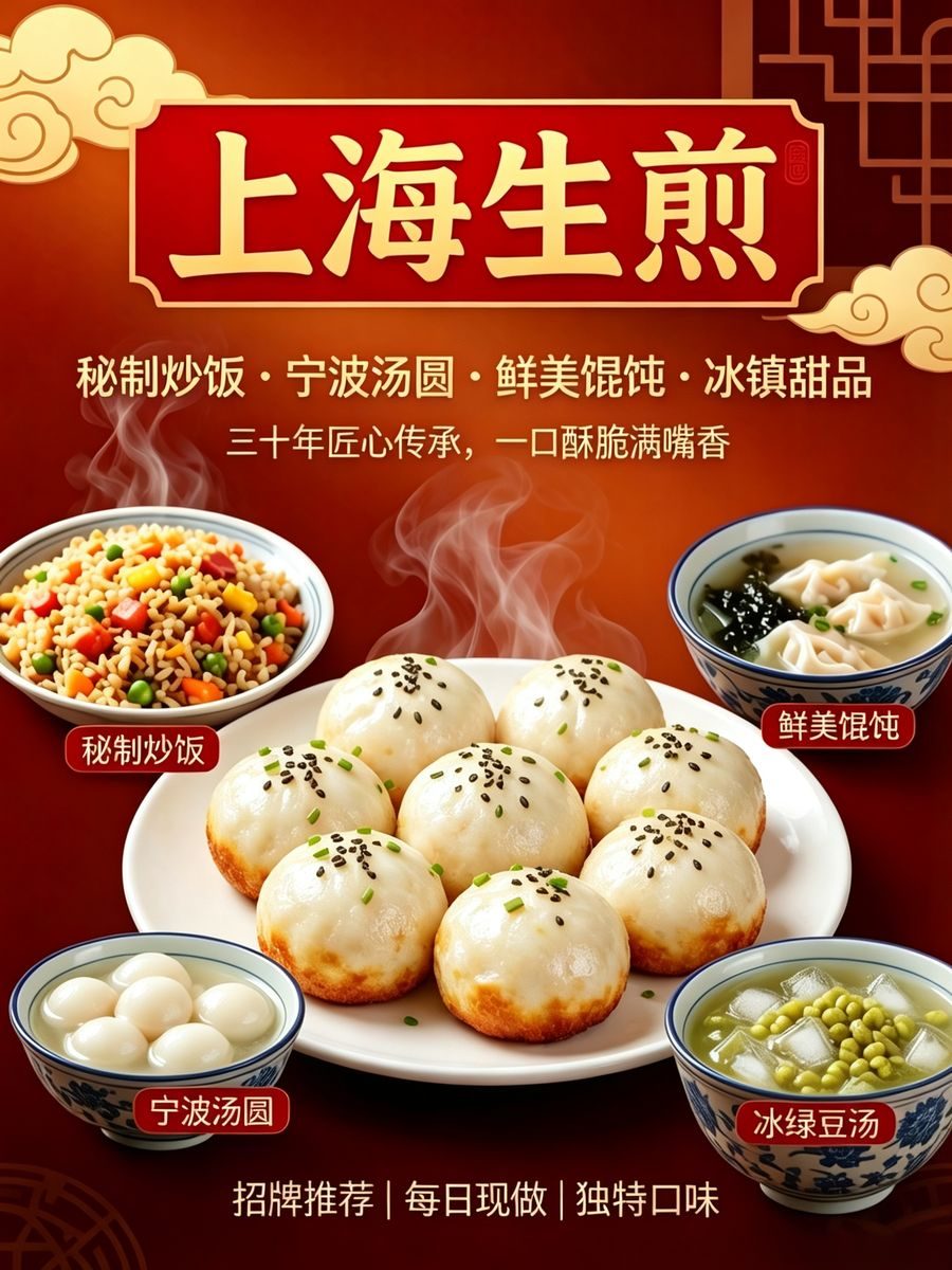 学生为上海生煎店设计的红金海报